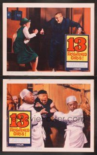 6g846 13 FRIGHTENED GIRLS 2 LCs '63 William Castle, girl screaming in terror scared by Asian guy!