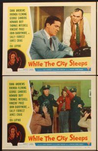 6g638 WHILE THE CITY SLEEPS 6 LCs '56 Fritz Lang noir, Vincent Price, Rhonda Fleming!