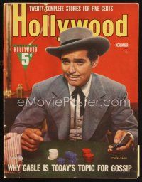 6h168 HOLLYWOOD magazine December 1941 great portrait of Clark Gable gambling at poker!