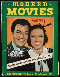 6h123 MODERN MOVIES magazine October 1937 portrait of Robert Taylor smiling with pretty woman!