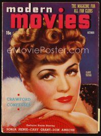 6h125 MODERN MOVIES magazine October 1938 art of sexy Claire Trevor, Joan Crawford Confesses!