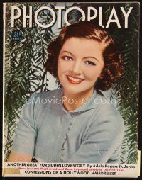 6h154 PHOTOPLAY magazine August 1938 smiling portrait of pretty Myrna Loy by George Hurrell!