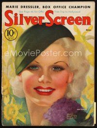 6h113 SILVER SCREEN magazine April 1933 colorful art of sexy Jean Harlow by John Rolston Clarke!