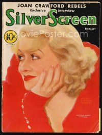 6h111 SILVER SCREEN magazine February 1933 cool art of Constance Bennett by John Rolston Clarke!