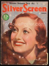 6h112 SILVER SCREEN magazine March 1933 art of pretty smiling Joan Crawford by John Rolston Clarke!