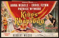 6h419 KING'S RHAPSODY English pressbook '56 artwork of Anna Neagle, Errol Flynn & Patrice Wymore!