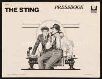 6h460 STING pressbook R77 best artwork of con men Paul Newman & Robert Redford by Richard Amsel!