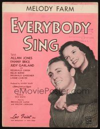 6h325 EVERYBODY SING sheet music '38 romantic c/u of Judy Garland & Allan Jones, Melody Farm!