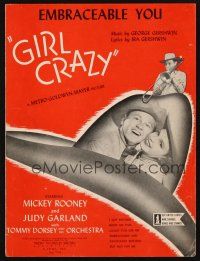 6h328 GIRL CRAZY sheet music '43 Rooney, Judy Garland, Tommy Dorsey, Gershwins, Embraceable You!
