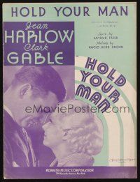 6h331 HOLD YOUR MAN sheet music '33 great close up of Jean Harlow & Clark Gable, Hold Your Man!