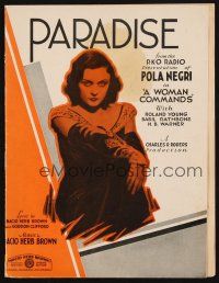 6h351 WOMAN COMMANDS sheet music '32 great image of sexy Pola Negri, Paradise!