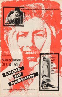 6h376 CRIME OF PASSION pressbook '57 Barbara Stanwyck, Sterling Hayden, Raymond Burr