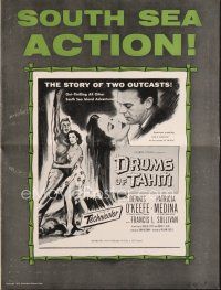 6h387 DRUMS OF TAHITI pressbook '53 Dennis O'Keefe & Patricia Medina, a story of two outcasts!