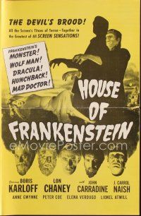 6h407 HOUSE OF FRANKENSTEIN pressbook R50 Boris Karloff & all top monster stars in make-up!