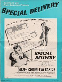 6h459 SPECIAL DELIVERY pressbook '55 Cotten & Eva Bartok in a hilarious international scandal!