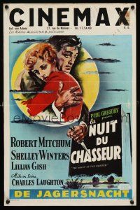 6j729 NIGHT OF THE HUNTER Belgian '56 Robert Mitchum, Shelley Winters, Laughton classic noir