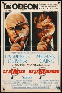 6j761 SLEUTH Belgian '72 Laurence Olivier & Michael Caine, cool magnifying glass image!