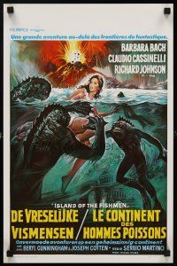 6j764 SOMETHING WAITS IN THE DARK Belgian '80 Island of Fishmen, sexy Barbara Bach being attacked!