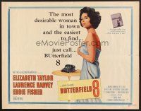 6j054 BUTTERFIELD 8 style A 1/2sh '60 cool art of sexy Elizabeth Taylor as prostitute!