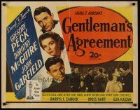 6j130 GENTLEMAN'S AGREEMENT 1/2sh '47 Elia Kazan, Gregory Peck, Dorothy McGuire, John Garfield!
