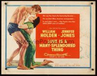6j235 LOVE IS A MANY-SPLENDORED THING 1/2sh '55 romantic art of William Holden & Jennifer Jones!