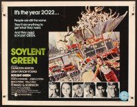 6j329 SOYLENT GREEN 1/2sh '73 art of Charlton Heston trying to escape riot control by John Solie!