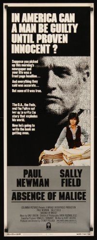 6k136 ABSENCE OF MALICE insert '81 Paul Newman, Sally Field, Sydney Pollack, cool design!