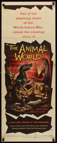 6k150 ANIMAL WORLD insert '56 great artwork of dinosaurs & erupting volcano!