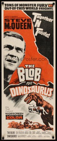 6k211 BLOB/DINOSAURUS insert '64 great close up of Steve McQueen, plus art of T-Rex w/girl!