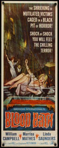 6k214 BLOOD BATH insert '66 AIP, art of sexy shrieking girl being lowered into a pit of horror!