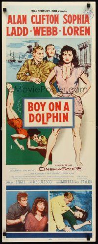 6k227 BOY ON A DOLPHIN insert '57 art of Alan Ladd & sexiest Sophia Loren, Clifton Webb!