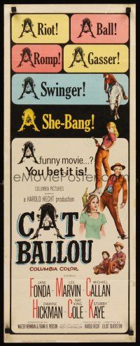 6k245 CAT BALLOU insert '65 classic sexy cowgirl Jane Fonda, Lee Marvin, great artwork!