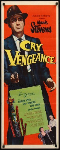 6k269 CRY VENGEANCE insert '55 Mark Stevens, film noir, Alaska adventure, cool totem pole art!