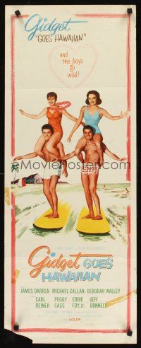 6k342 GIDGET GOES HAWAIIAN insert '61 best image of two guys surfing with girls on their shoulders