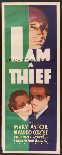 6k394 I AM A THIEF insert '34 beautiful Mary Astor & Ricardo Cortez, looming Dudley Digges!