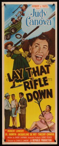 6k477 LAY THAT RIFLE DOWN insert '55 great wacky artwork of Judy Canova firing big gun!
