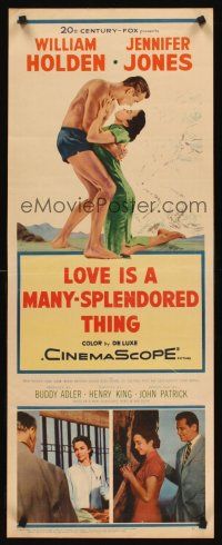 6k503 LOVE IS A MANY-SPLENDORED THING insert '55 romantic art of William Holden & Jennifer Jones!