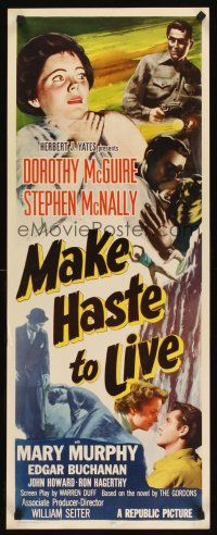 6k510 MAKE HASTE TO LIVE insert '54 gangster Stephen McNally knows Dorothy McGuire's secret!