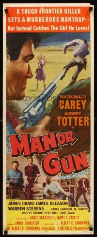 6k518 MAN OR GUN insert '58 Macdonald Carey, Audrey Totter, frontier killer sets a murderous mantrap