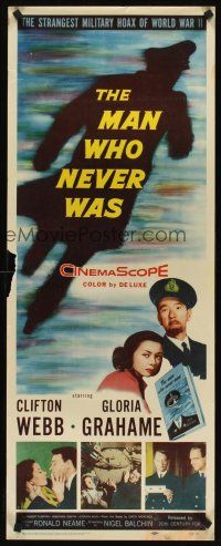 6k519 MAN WHO NEVER WAS insert '56 Clifton Webb, Gloria Grahame, strangest military hoax of WWII!