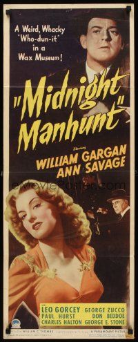 6k533 MIDNIGHT MANHUNT insert '45 sexy Ann Savage, William Gargan, 12 roaring hours of danger!