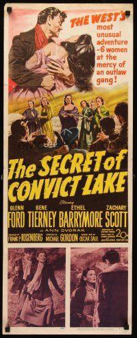 6k642 SECRET OF CONVICT LAKE insert '51 Gene Tierney is a lonely woman at the mercy of hunted men!