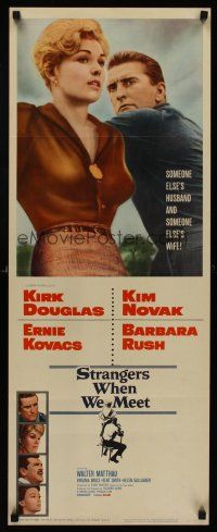 6k691 STRANGERS WHEN WE MEET insert '60 different image of Kirk Douglas & sexy Kim Novak!