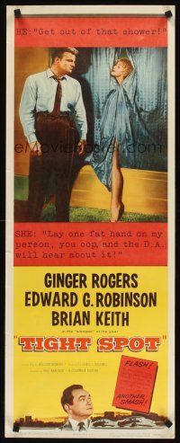 6k725 TIGHT SPOT insert '55 Ginger Rogers naked behind shower curtain, Edward G. Robinson, Keith