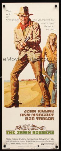 6k740 TRAIN ROBBERS insert '73 great full-length art of cowboy John Wayne & sexy Ann-Margret!