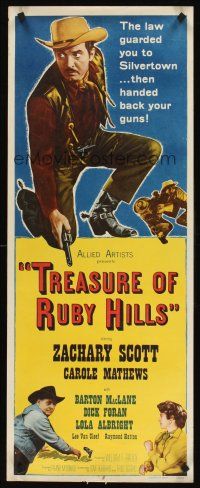 6k743 TREASURE OF RUBY HILLS insert '55 full-length close up of kneeling Zachary Scott with gun!