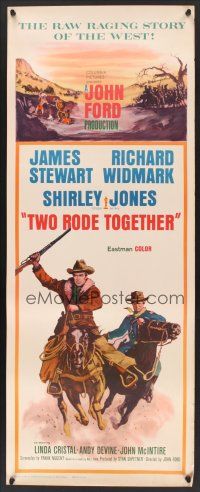 6k751 TWO RODE TOGETHER insert '61 John Ford, art of James Stewart & Richard Widmark on horses!