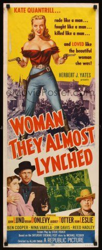6k786 WOMAN THEY ALMOST LYNCHED insert '53 great art of super sexy female gunfighter Audrey Totter!