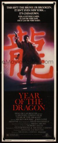 6k791 YEAR OF THE DRAGON insert '85 Mickey Rourke, Michael Cimino Asian crime thriller!