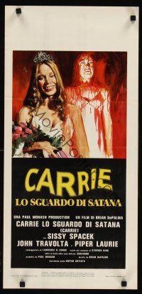6k018 CARRIE Italian locandina '77 art of Sissy Spacek before & after her bloodbath at the prom!